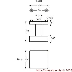 Intersteel Essentials 2246 knoprozet vierkant met stift M10-8x85 mm centraal vast op rozet met nokken 53x53x8 mm RVS - A26001967 - afbeelding 2