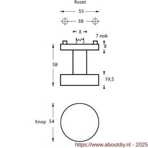 Intersteel Essentials 2246 knoprozet plat met stift M10-8x85 mm centraal vast op rozet met nokken diameter 53x8 mm RVS - A26005846 - afbeelding 2