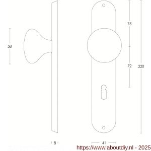 Intersteel 2695 knopschild ovaal 220x41x8 mm met vaste knop Paddenstoel sleutelgat 72 mm RVS - A26003332 - afbeelding 2