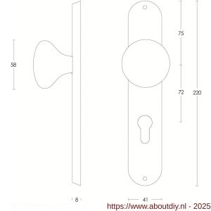 Intersteel 2695 knopschild ovaal 220x41x8 mm met vaste knop Paddenstoel profielcilindergat 72 mm RVS - A26003334 - afbeelding 2