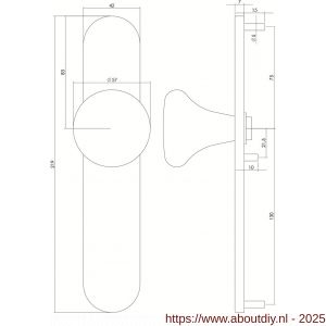 Intersteel 2697 knopschild ovaal verdekt 220x42x8 mm met nokken en vaste knop Paddenstoel blind RVS - A26003299 - afbeelding 2