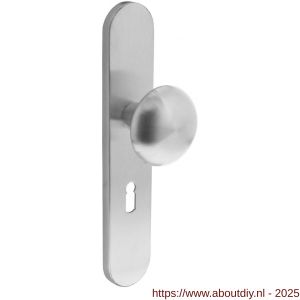Intersteel 2697 knopschild ovaal verdekt 220x42x8 mm met nokken en vaste knop Paddenstoel sleutelgat 56 mm RVS - A26003300 - afbeelding 1