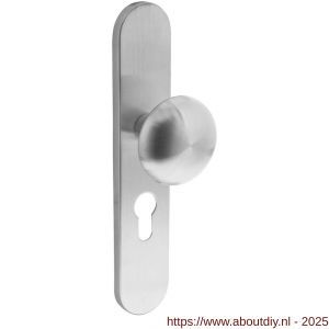 Intersteel 2697 knopschild ovaal verdekt 220x42x8 mm met nokken en vaste knop Paddenstoel profielcilindergat 55 mm RVS - A26003302 - afbeelding 1