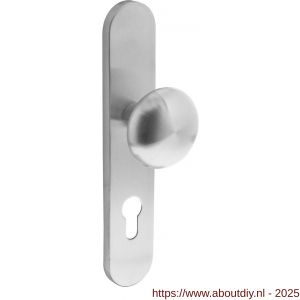 Intersteel 2697 knopschild ovaal verdekt 220x42x8 mm met nokken en vaste knop Paddenstoel profielcilindergat 72 mm RVS - A26003303 - afbeelding 1