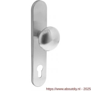 Intersteel 2697 knopschild ovaal verdekt 220x42x8 mm met nokken en vaste knop paddenstoel profielcilindergat 92 mm RVS - A26003298 - afbeelding 1
