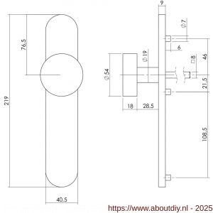 Intersteel Living 2752 knopschild ovaal verdekt 219x41x8 mm met nokken en vaste knop plat blind EN 1906/4 RVS - A26005860 - afbeelding 2
