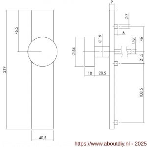 Intersteel Living 2754 knopschild rechthoekig verdekt 219x41x8 mm met nokken en vaste knop plat blind EN 1906/4 RVS - A26005866 - afbeelding 2
