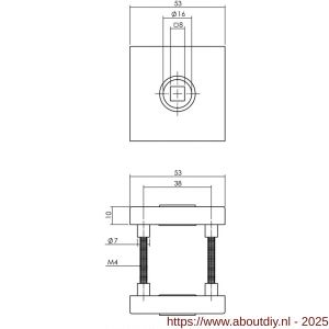 Intersteel 3406 rozetten massief verdekt 53x53x10 mm met nokken en 2-weg veerconstructie RVS - A26008554 - afbeelding 2