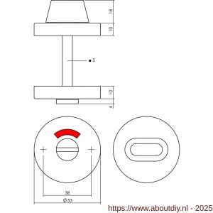 Intersteel 3410 WC-sluiting verdekt diameter 53x10 mm met stift 5x5 mm RVS - A26002741 - afbeelding 2