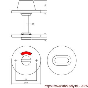 Intersteel 3413 WC-sluiting verdekt diameter 53x5 mm met stift 5x5 mm RVS - A26002745 - afbeelding 2