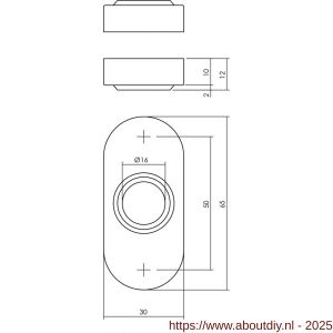 Intersteel 3417 rozetten verdekt ovaal 65x30x10 mm RVS - A26002494 - afbeelding 2