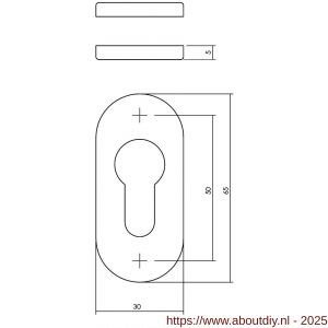 Intersteel Essentials 3418 cilinderrozetten verdekt ovaal 65x30x5 mm RVS - A26011088 - afbeelding 2