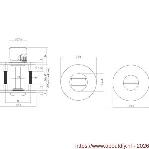 Intersteel Essentials 3423 WC-sluiting verdekt met magneet diameter 55x3 mm met nokken en stift 8x8 mm RVS - A26008561 - afbeelding 2