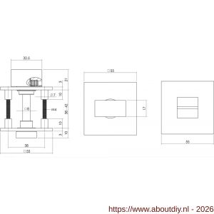 Intersteel Essentials 3424 WC-sluiting verdekt met magneet 55x55x3 mm met nokken en stift 8x8 mm RVS - A26008566 - afbeelding 2