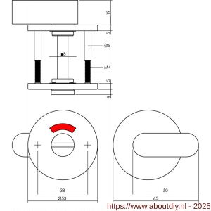 Intersteel Essentials 3430 WC-sluiting verdekt diameter 53x5 mm met comfortknop en stift 8x8 mm RVS - A26005912 - afbeelding 2