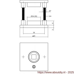 Intersteel 3437 rozetten verdekt 50x50x5 mm met nokken en 2-weg veerconstructie structuur zwart - A26008574 - afbeelding 1