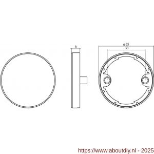 Intersteel 3464 afdekrozet verdekt diameter 55x8 mm met nokken RVS circulair geborsteld - A26002297 - afbeelding 2