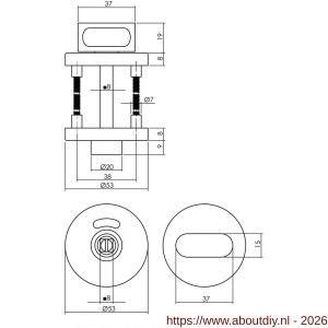Intersteel Living 3512 WC-sluiting verdekt diameter 53x8 mm stiftbediening met nokken en stift 8x8 mm RVS - A26009260 - afbeelding 2
