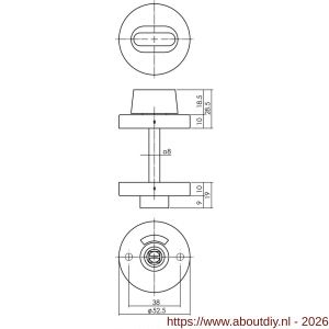 Intersteel 3595 WC-sluiting verdekt diameter 53x10 mm stiftbediening met stift 8x8 mm RVS - A26002757 - afbeelding 2