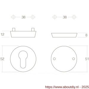 Intersteel 3752 SKG3 veiligheidsrozetten rond diameter 52x12 mm profielcilindergat-blind RVS - A26003581 - afbeelding 1