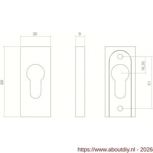 Intersteel Essentials 3752 veiligheid schuifrozet rechthoekig 69x30x9 mm profielcilindergat RVS - A26007694 - afbeelding 2