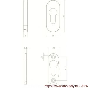 Intersteel Essentials 3752 veiligheid schuifrozet ovaal 69x30x9 mm profielcilindergat RVS - A26003566 - afbeelding 2