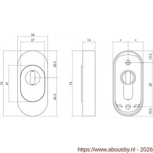 Intersteel Essentials 3752 veiligheid schuifrozet ovaal 74x34x14 mm met kerntrekbeveiliging RVS - A26008579 - afbeelding 2