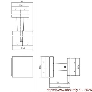 Intersteel Essentials 3930 voordeurknop vierkant 64x64 mm op achterplaat 54x54 mm verkropt éénzijdige montage RVS - A26008611 - afbeelding 2