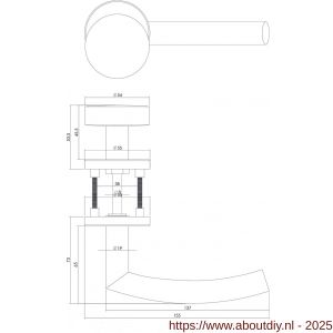 Intersteel 3942 knop-kruk garnituur links Half rond-90 graden op rozet verdekt diameter 55x8 mm en cilinderrozetten RVS - A26000642 - afbeelding 2