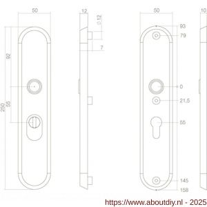 Intersteel 3961 SKG3 veiligheidsschilden ovaal 250x50 mm profielcilindergat 55 mm met kerntrekbeveiliging RVS - A26006047 - afbeelding 2