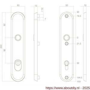 Intersteel 3961 SKG3 veiligheidsschilden ovaal 250x50 mm profielcilindergat 92 mm met kerntrekbeveiliging RVS - A26006049 - afbeelding 2