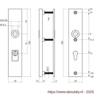 Intersteel 3963 SKG3 veiligheidsschilden rechthoekig 250x50 mm profielcilindergat 72 mm met kerntrekbeveiliging RVS - A26006052 - afbeelding 2