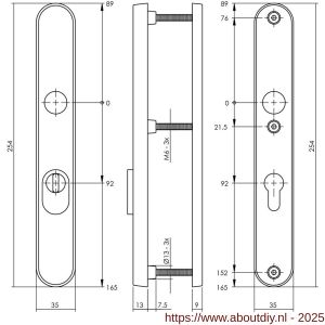 Intersteel 3981 SKG3 veiligheidsschilden ovaal smal 254x35 mm profielcilindergat 92 mm met kerntrekbeveiliging RVS - A26006057 - afbeelding 2