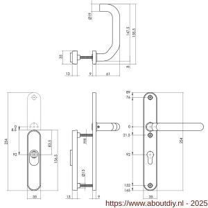 Intersteel Essentials 3983 SKG3 veiligheidsbeslag ovaal rozet 156x35 mm profielcilindergat 92 mm met kerntrekbeveiliging en veiligheid binnenschild smal met kruk verkropt RVS - A26006062 - afbeelding 2
