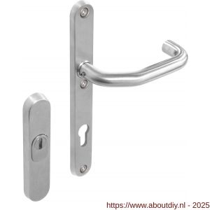 Intersteel Essentials 3983 SKG3 veiligheidsbeslag ovaal rozet 156x35 mm profielcilindergat 92 mm met kerntrekbeveiliging en veiligheid binnenschild smal met kruk verkropt RVS - A26006062 - afbeelding 1