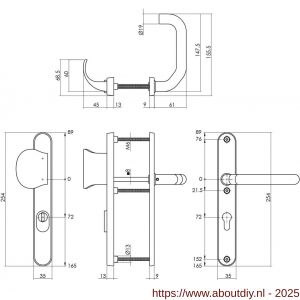 Intersteel Essentials 3985 SKG3 veiligheidsbeslag ovaal smal 254x35 mm greep-kruk Verkropt met veerconstructie profielcilindergat 72 mm met kerntrekbeveiliging RVS - A26006876 - afbeelding 2
