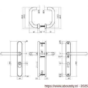 Intersteel Essentials 3987 SKG3 veiligheidsbeslag ovaal smal 254x35 mm kruk-kruk Verkropt met veerconstructie profielcilindergat 72 mm met kerntrekbeveiliging RVS - A26006878 - afbeelding 2