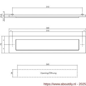 Intersteel Essentials 4000 briefplaat rechthoekig 340x75 mm met klep-regenrand RVS - A26007307 - afbeelding 2