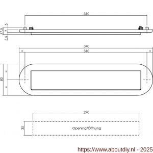 Intersteel Essentials 4000 briefplaat ovaal 340x80 mm met klep-regenrand RVS - A26007309 - afbeelding 2