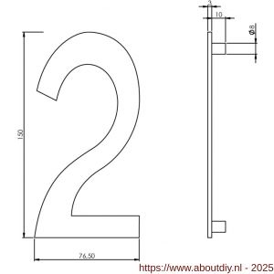 Intersteel Essentials 4020 huisnummer 2 150 mm RVS - A26002185 - afbeelding 2