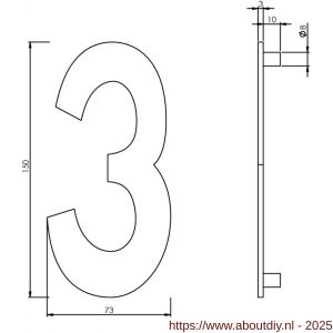 Intersteel Essentials 4020 huisnummer 3 150 mm RVS - A26002186 - afbeelding 2
