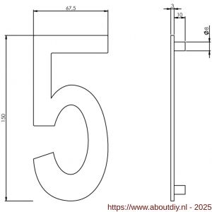 Intersteel Essentials 4020 huisnummer 5 150 mm RVS - A26002188 - afbeelding 2
