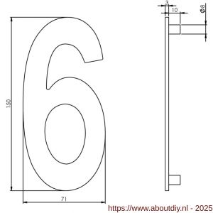 Intersteel Essentials 4020 huisnummer 6 150 mm RVS - A26002189 - afbeelding 2