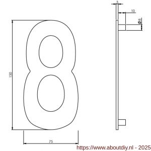Intersteel Essentials 4020 huisnummer 8 150 mm RVS - A26002191 - afbeelding 2