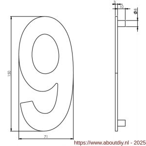 Intersteel Essentials 4020 huisnummer 9 150 mm RVS - A26002192 - afbeelding 2