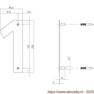 Intersteel Essentials 4020 huisnummer 1 150x2 mm RVS - A26002158 - afbeelding 2