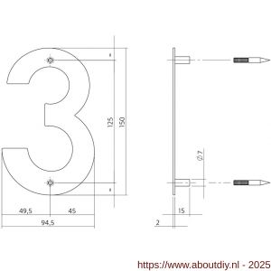 Intersteel Essentials 4020 huisnummer 3 150x2 mm RVS - A26002160 - afbeelding 2
