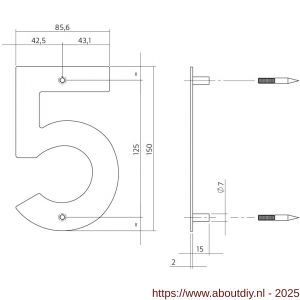 Intersteel Essentials 4020 huisnummer 5 150x2 mm RVS - A26007528 - afbeelding 2