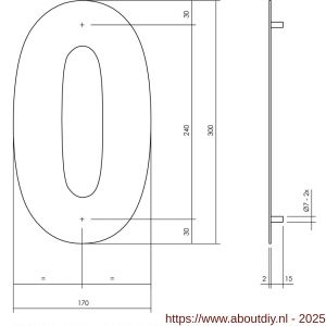 Intersteel Living 4021 huisnummer 0 XL hoogte 300 mm RVS geborsteld - A26009261 - afbeelding 2