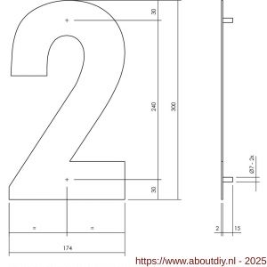 Intersteel Living 4021 huisnummer 2 XL hoogte 300 mm RVS geborsteld - A26009263 - afbeelding 2